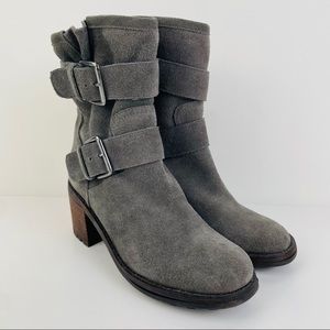 Sam Edelman Troy Gray Suede Leather Moto Style 2 Buckle Boots Women’s Size 7.5